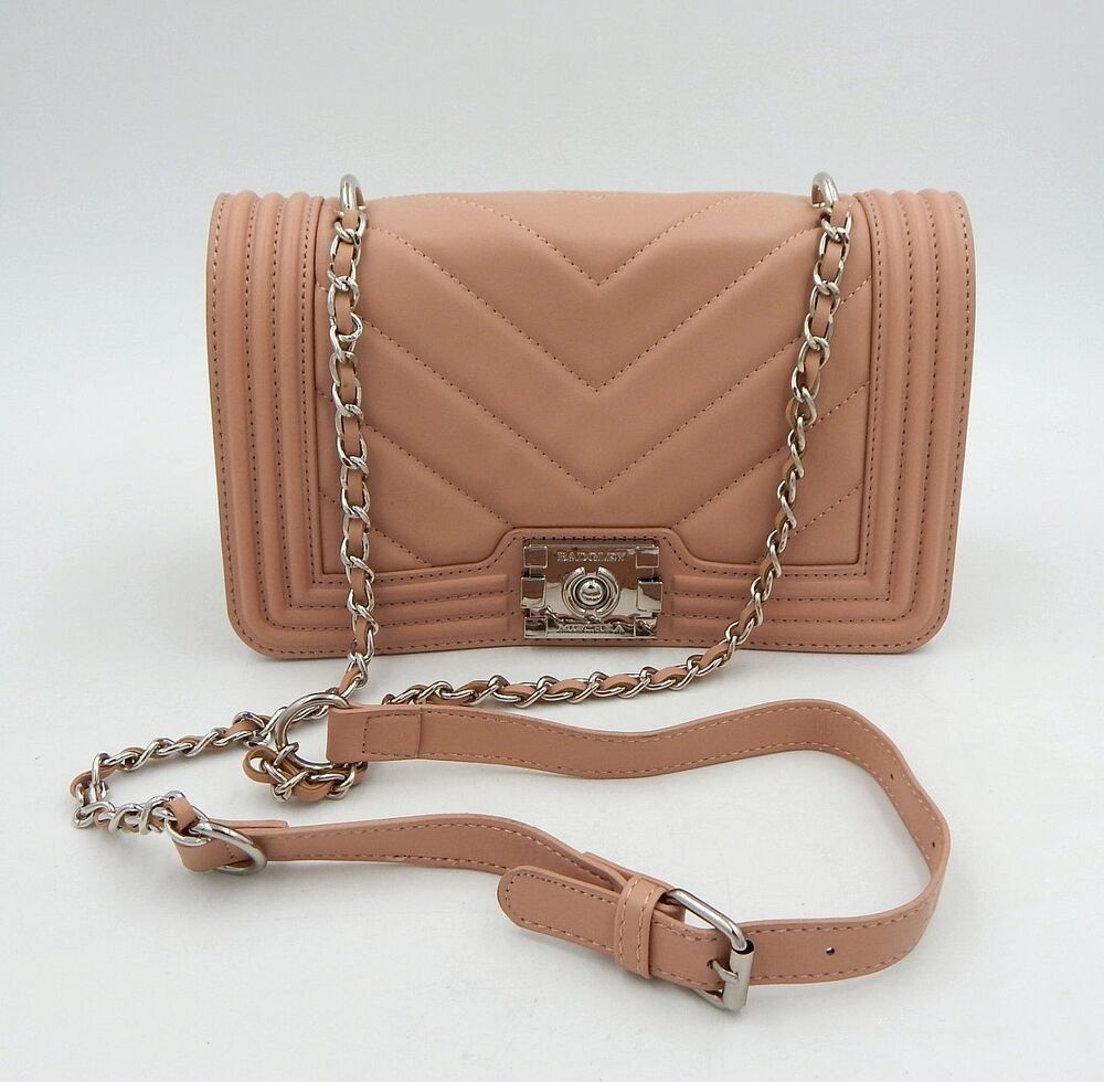 Badgley Mischka Blush V Quilting Crossbody Bag W/Frame On Cover Flap Adjustable
